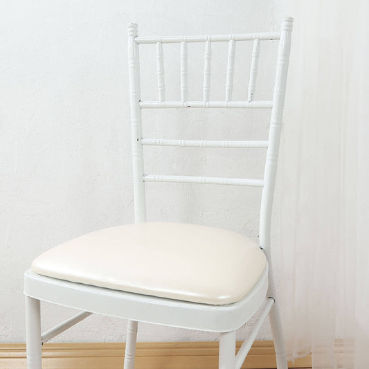 5 Pack PU Leather 1.5" Thick Seat Pads with Wood Backing for Chiavari Chairs Ivory - Memory Foam Tie - Less Non - Slip Design 16" - Bell Racket Store