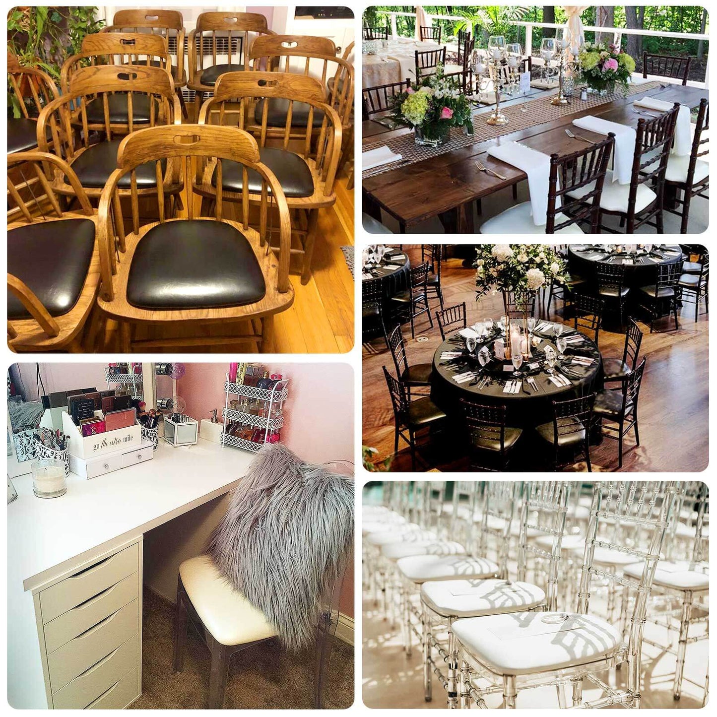 5 Pack PU Leather 1.5" Thick Seat Pads with Wood Backing for Chiavari Chairs White - Memory Foam Tie - Less Non - Slip Design 16" - Bell Racket Store