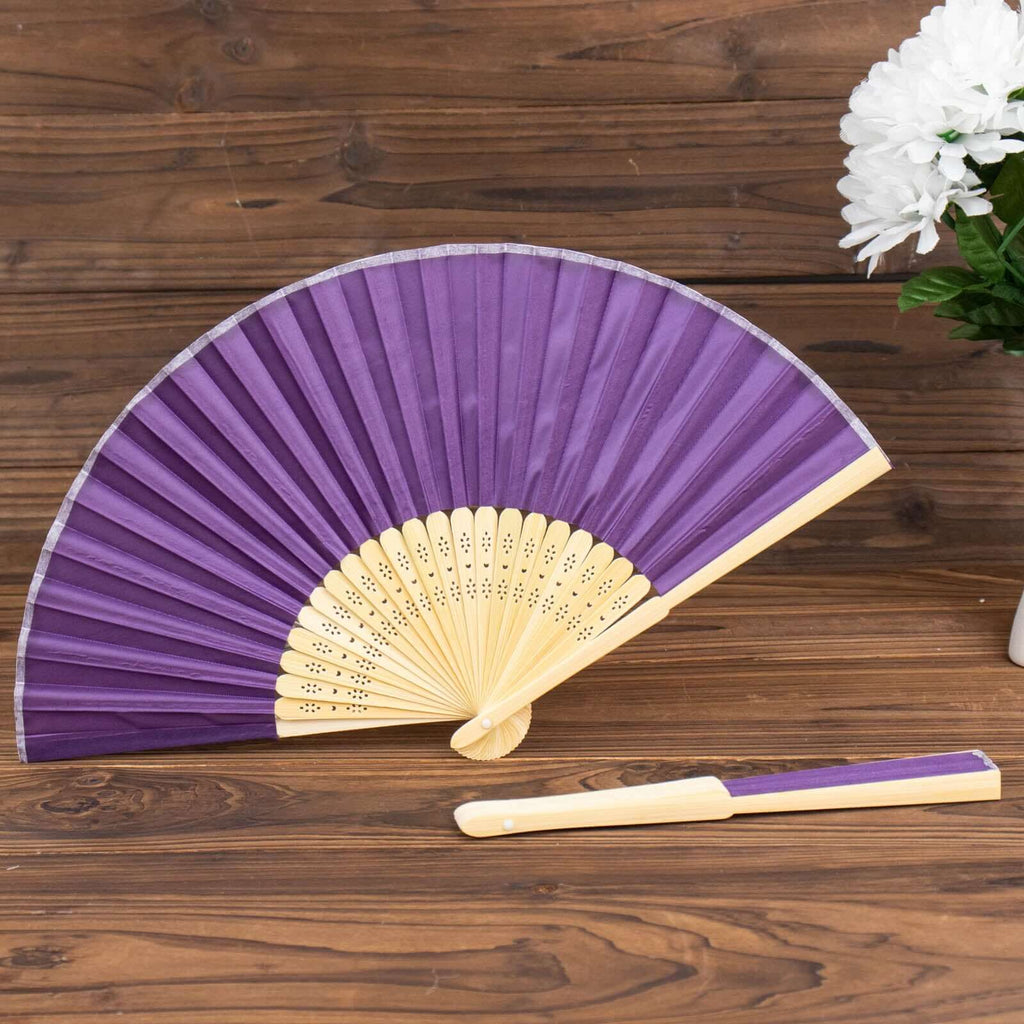 5 Pack Purple Asian Silk Folding Fans Party Favors, Oriental Folding Fan Favors - Bell Racket Store