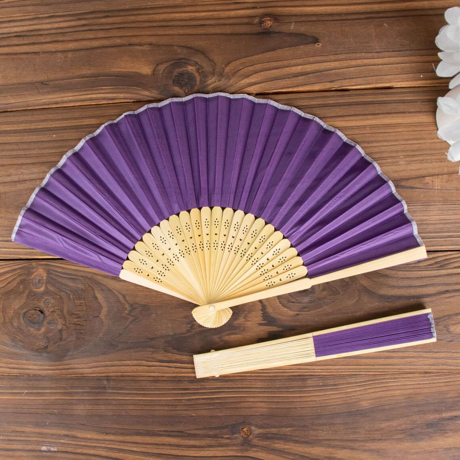 5 Pack Purple Asian Silk Folding Fans Party Favors, Oriental Folding Fan Favors - Bell Racket Store