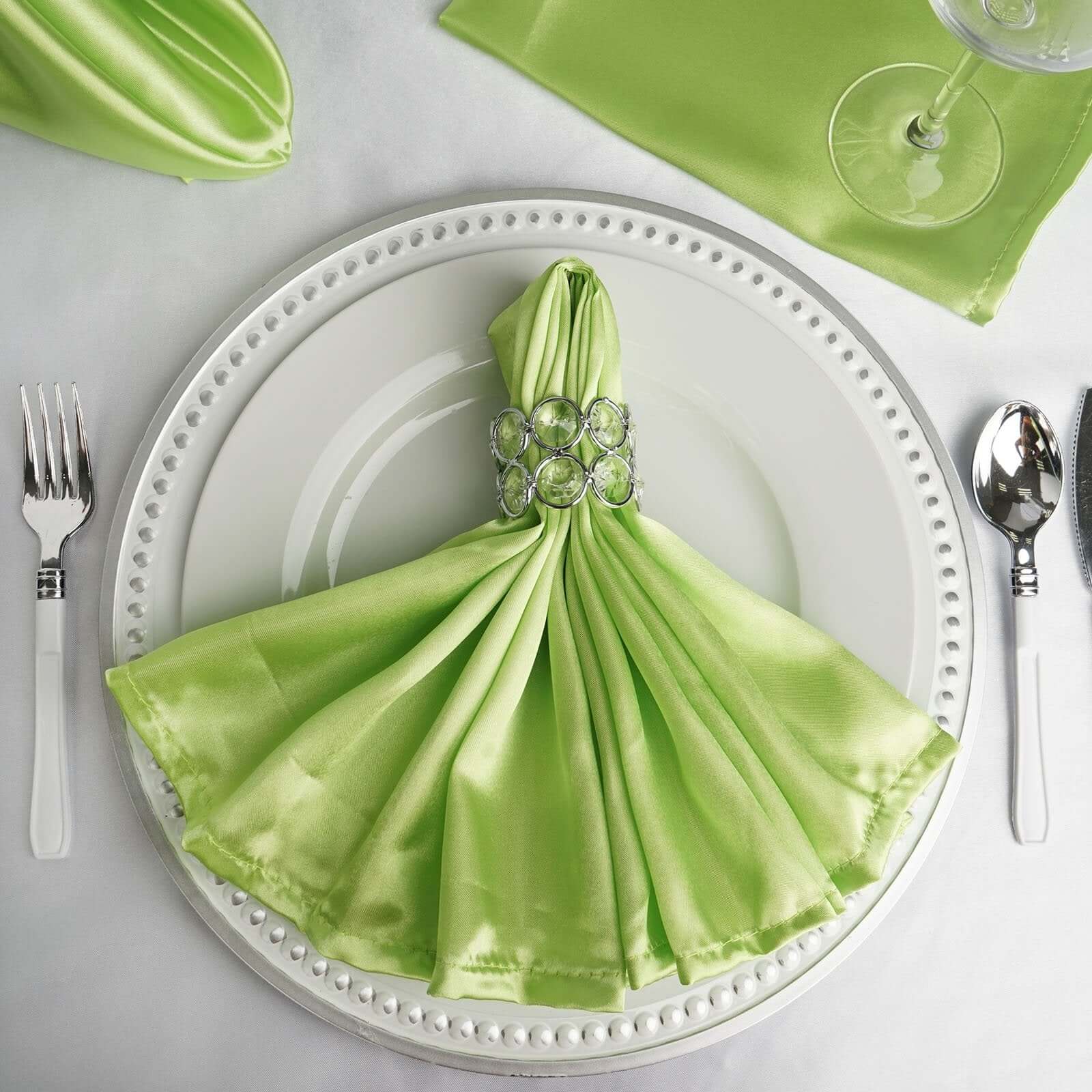 5 Pack Satin 20"x20" Napkins Apple Green - Luxurious Shine & Smooth Dinner Napkins