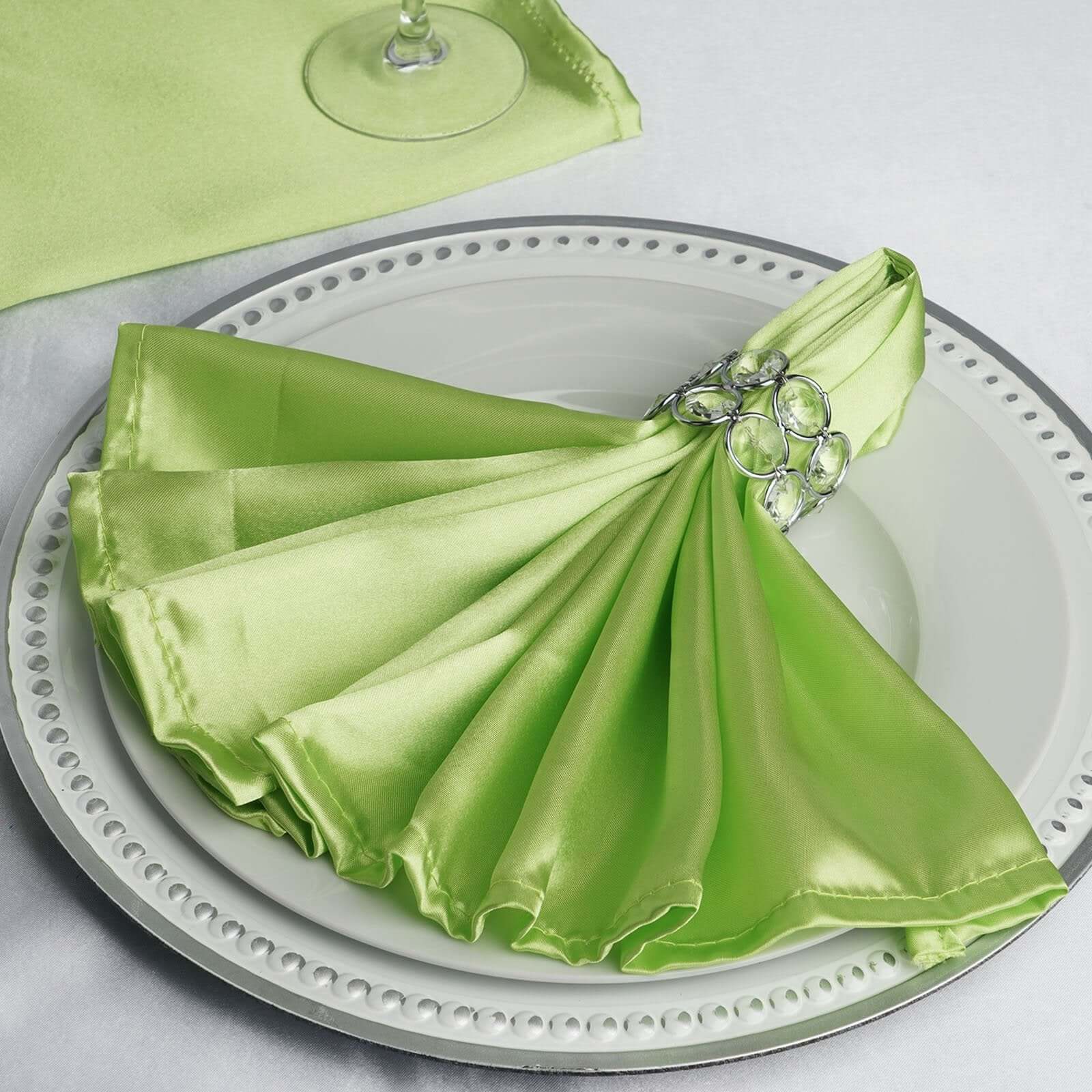 5 Pack Satin 20"x20" Napkins Apple Green - Luxurious Shine & Smooth Dinner Napkins - NestOCart