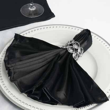 5 Pack Satin 20"x20" Napkins Black - Luxurious Shine & Smooth Dinner Napkins for Upscale Events - NestOCart