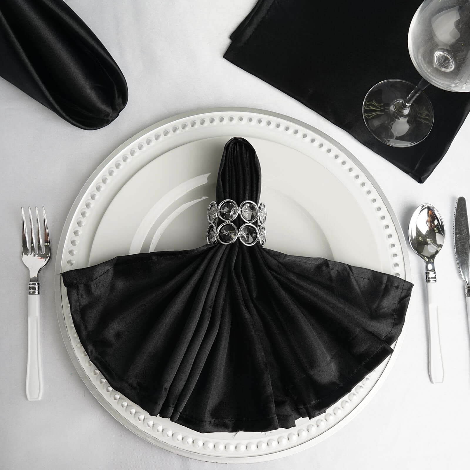 5 Pack Satin 20"x20" Napkins Black - Luxurious Shine & Smooth Dinner Napkins for Upscale Events - NestOCart