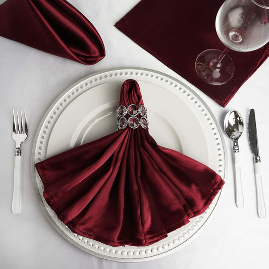 5 Pack Satin 20"x20" Napkins Burgundy - Luxurious Shine & Smooth Dinner Napkins - NestOCart