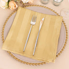 5 Pack Satin 20"x20" Napkins Champagne Glossy Stripes - Durable & Wrinkle - Free Cloth Napkins - Bell Racket Store