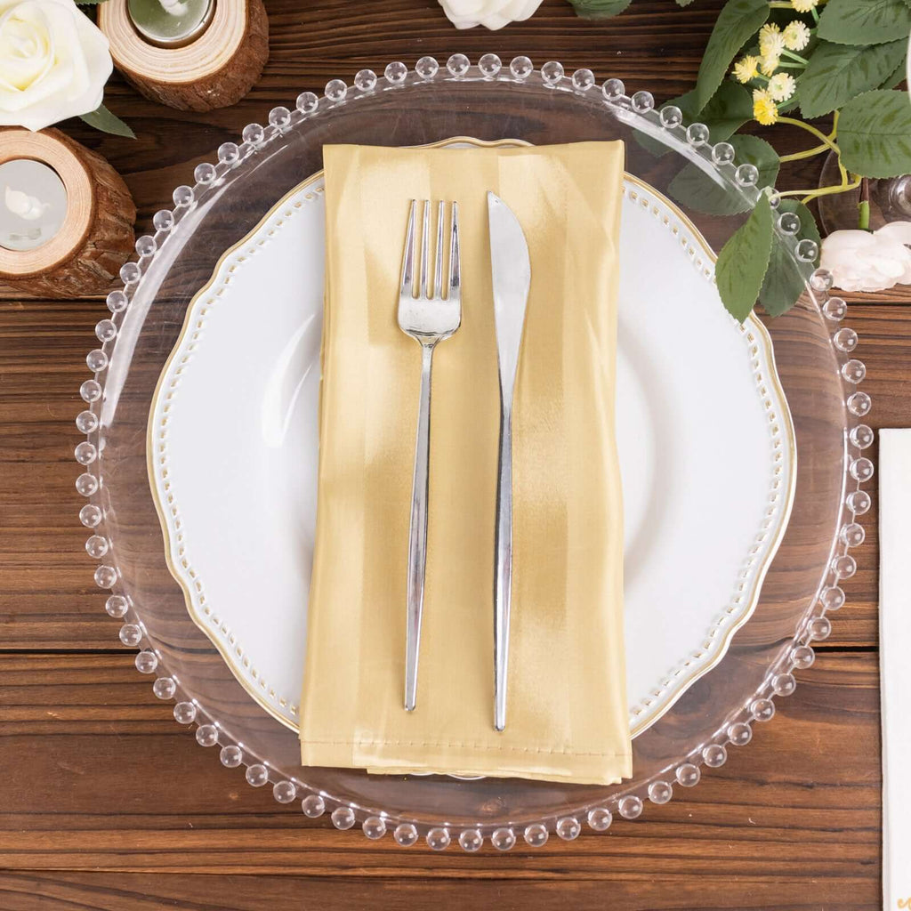 5 Pack Satin 20"x20" Napkins Champagne Glossy Stripes - Durable & Wrinkle - Free Cloth Napkins - Bell Racket Store