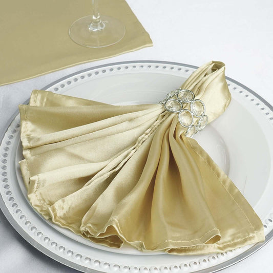 5 Pack Satin 20"x20" Napkins Champagne - Luxurious Shine & Smooth Dinner Napkins - NestOCart