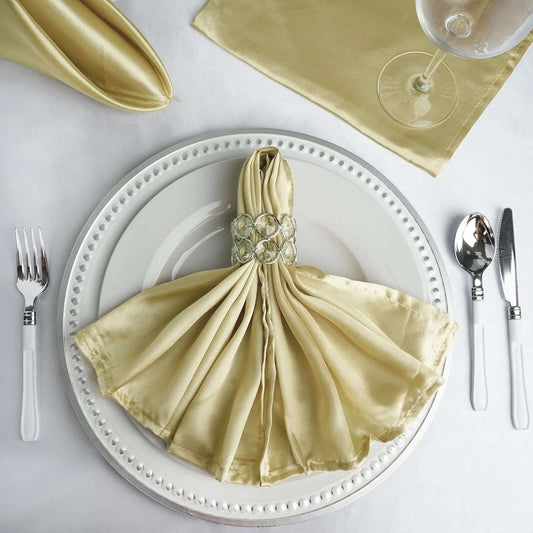 5 Pack Satin 20"x20" Napkins Champagne - Luxurious Shine & Smooth Dinner Napkins - NestOCart