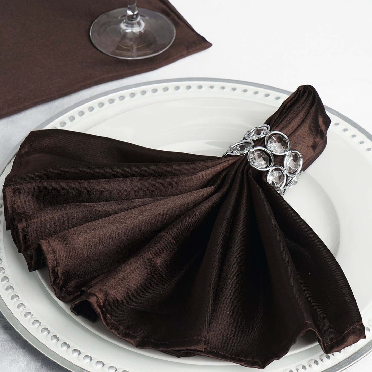 5 Pack Satin 20"x20" Napkins Chocolate - Luxurious Shine & Smooth Dinner Napkins - NestOCart