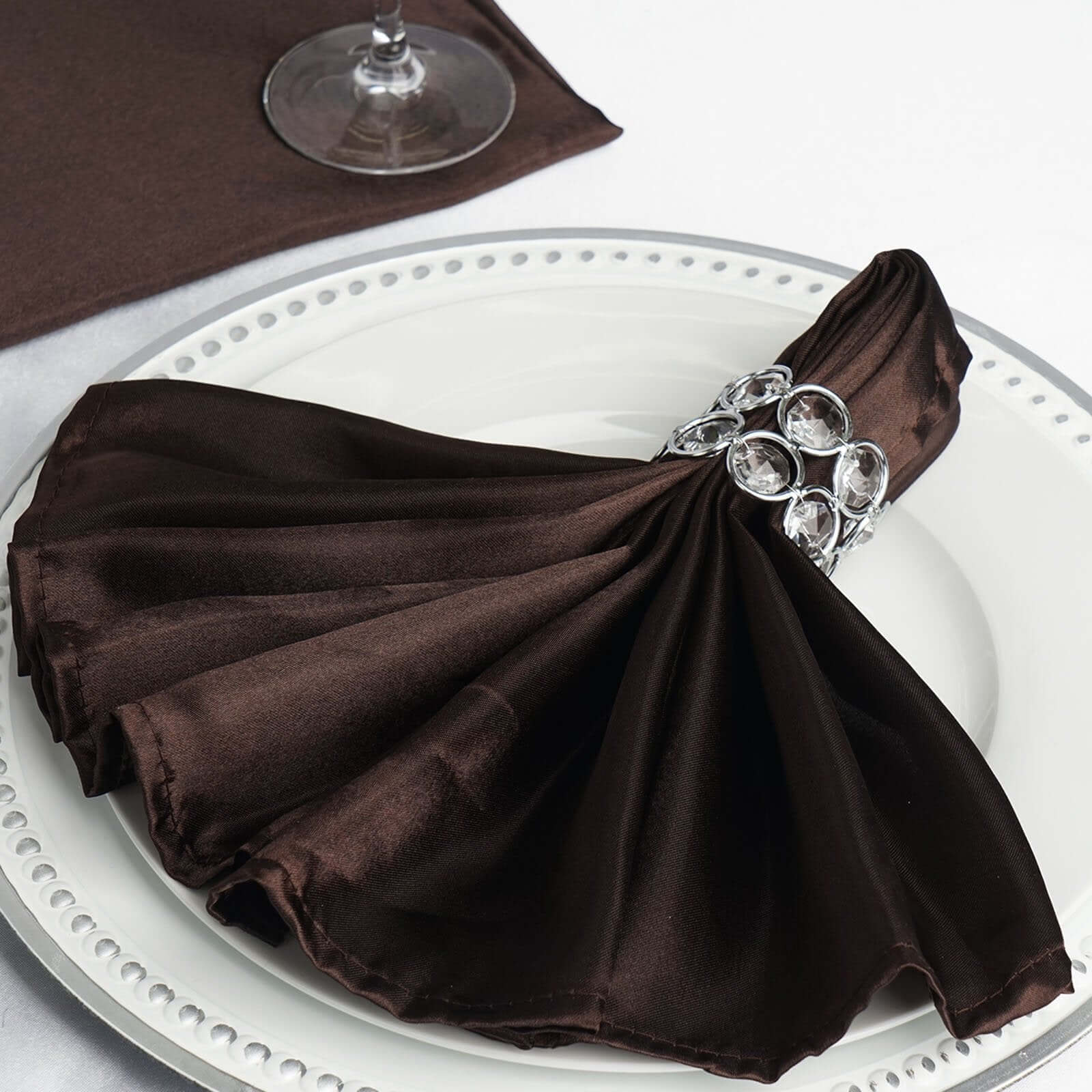 5 Pack Satin 20"x20" Napkins Chocolate - Luxurious Shine & Smooth Dinner Napkins - NestOCart