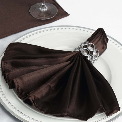 5 Pack Satin 20"x20" Napkins Chocolate - Luxurious Shine & Smooth Dinner Napkins - NestOCart