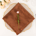 5 Pack Satin 20"x20" Napkins Cinnamon Brown - Luxurious Shine & Smooth Dinner Napkins - Bell Racket Store