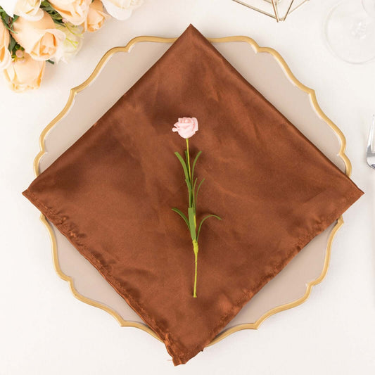 5 Pack Satin 20"x20" Napkins Cinnamon Brown - Luxurious Shine & Smooth Dinner Napkins - Bell Racket Store