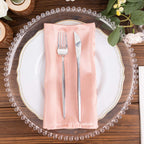 5 Pack Satin 20"x20" Napkins Dusty Rose Glossy Stripes - Durable & Wrinkle - Free Cloth Napkins - Bell Racket Store