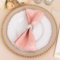 5 Pack Satin 20"x20" Napkins Dusty Rose Glossy Stripes - Durable & Wrinkle - Free Cloth Napkins - Bell Racket Store