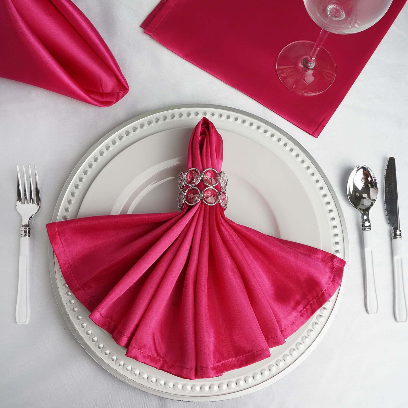 5 Pack Satin 20"x20" Napkins Fuchsia - Luxurious Shine & Smooth Dinner Napkins