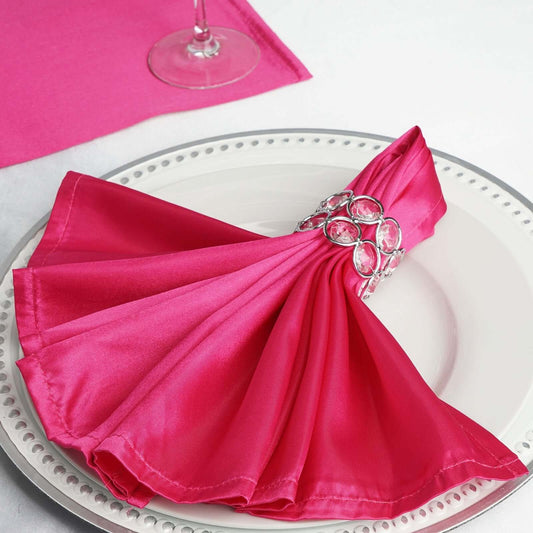 5 Pack Satin 20"x20" Napkins Fuchsia - Luxurious Shine & Smooth Dinner Napkins - NestOCart