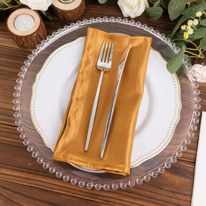 5 Pack Satin 20"x20" Napkins Gold Glossy Stripes - Durable & Wrinkle - Free Cloth Napkins - Bell Racket Store