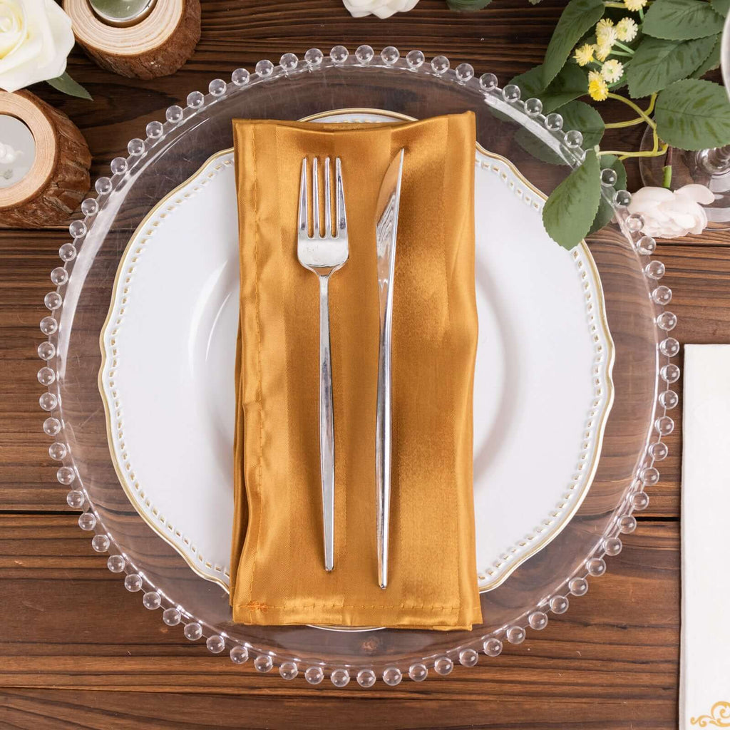 5 Pack Satin 20"x20" Napkins Gold Glossy Stripes - Durable & Wrinkle - Free Cloth Napkins - Bell Racket Store