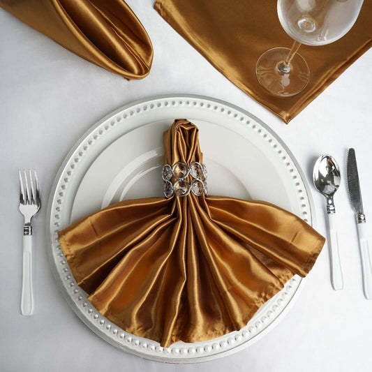 5 Pack Satin 20"x20" Napkins Gold - Luxurious Shine & Smooth Dinner Napkins for Upscale Events - NestOCart