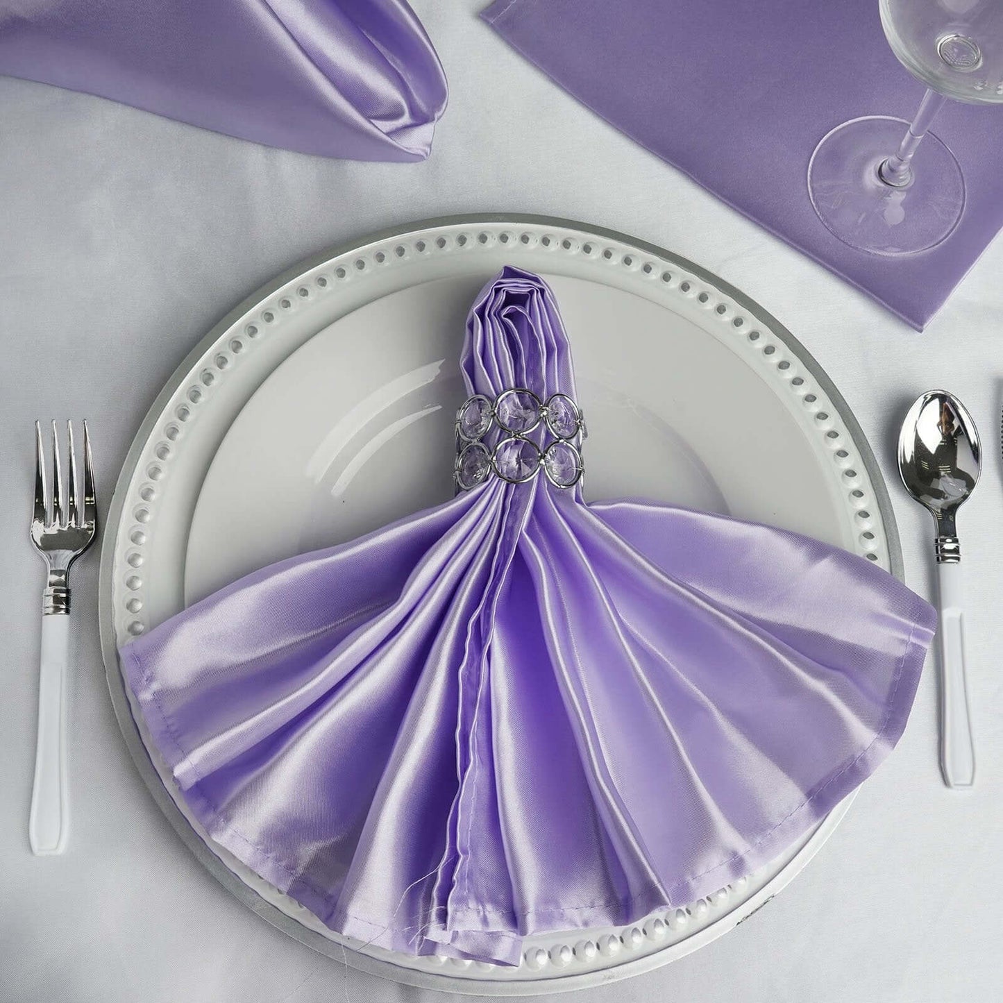 5 Pack Satin 20"x20" Napkins Lavender Lilac - Luxurious Shine & Smooth Dinner Napkins - NestOCart