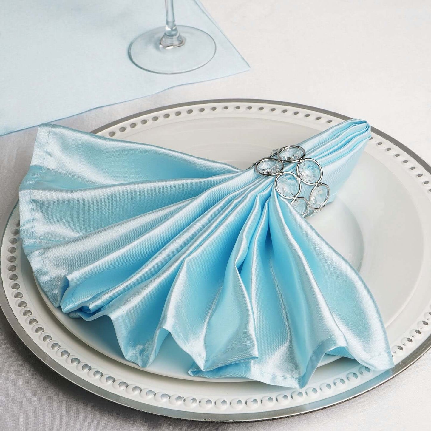 5 Pack Satin 20"x20" Napkins Light Blue - Luxurious Shine & Smooth Dinner Napkins - NestOCart