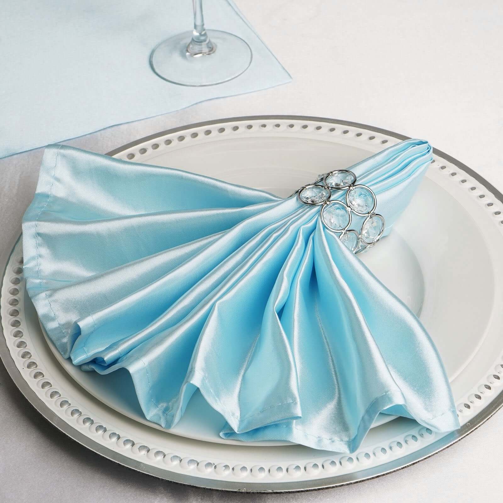 5 Pack Satin 20"x20" Napkins Light Blue - Luxurious Shine & Smooth Dinner Napkins - NestOCart