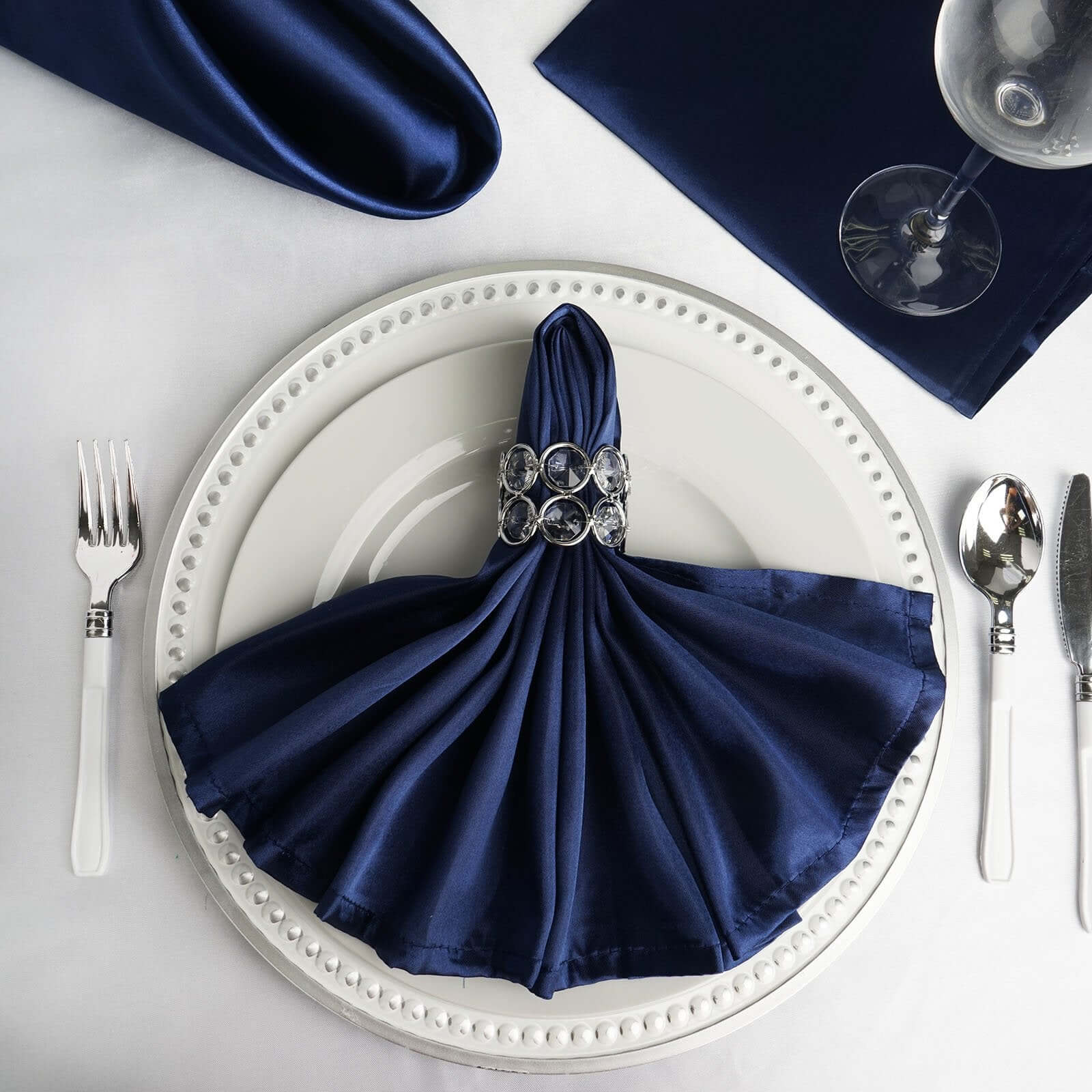 5 Pack Satin 20"x20" Napkins Navy Blue - Luxurious Shine & Smooth Dinner Napkins