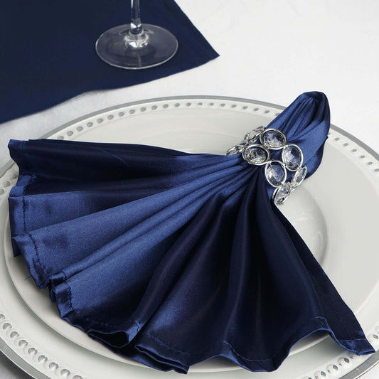 5 Pack Satin 20"x20" Napkins Navy Blue - Luxurious Shine & Smooth Dinner Napkins - NestOCart