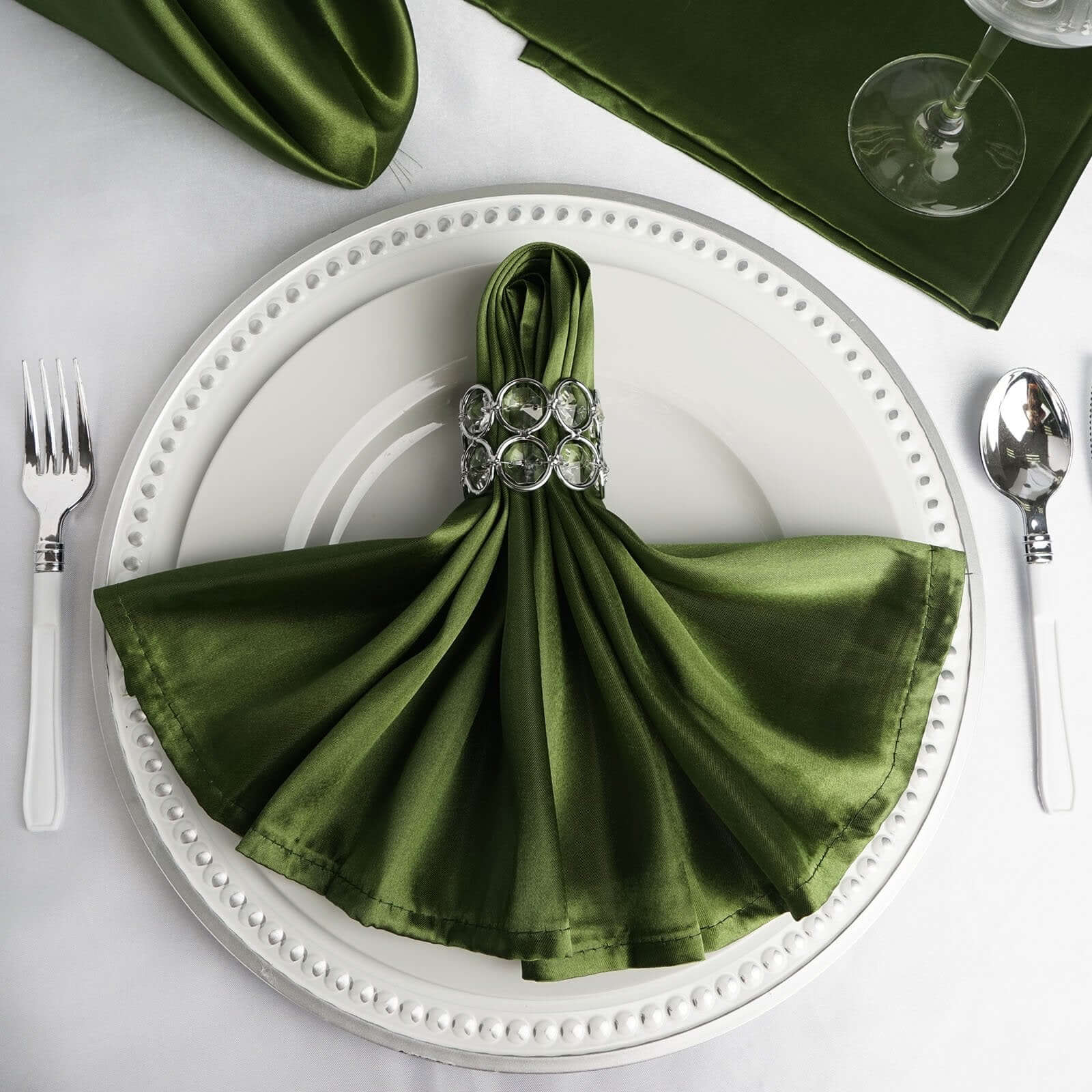 5 Pack Satin 20"x20" Napkins Olive Green - Luxurious Shine & Smooth Dinner Napkins - NestOCart