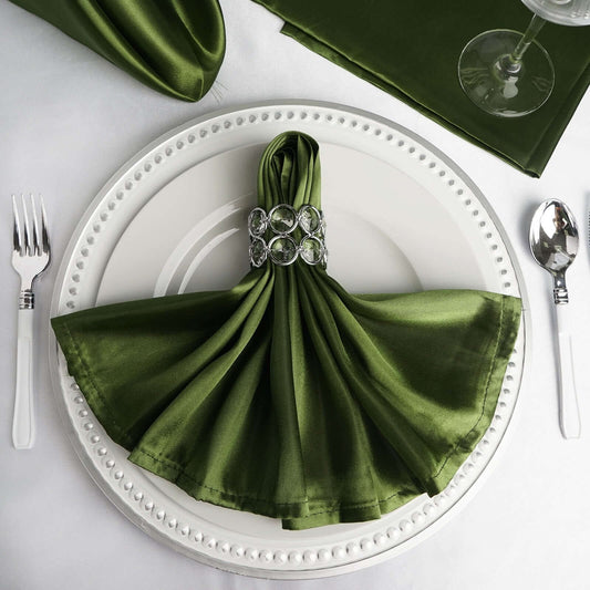 5 Pack Satin 20"x20" Napkins Olive Green - Luxurious Shine & Smooth Dinner Napkins - NestOCart