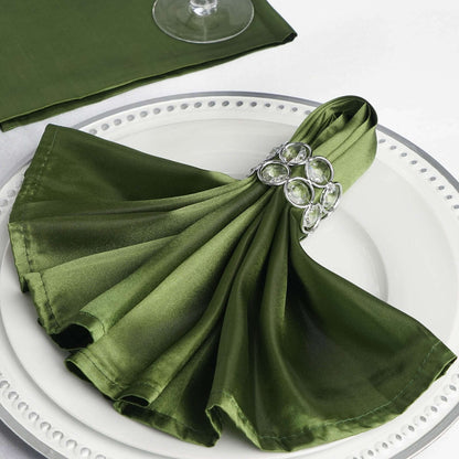 5 Pack Satin 20"x20" Napkins Olive Green - Luxurious Shine & Smooth Dinner Napkins - NestOCart