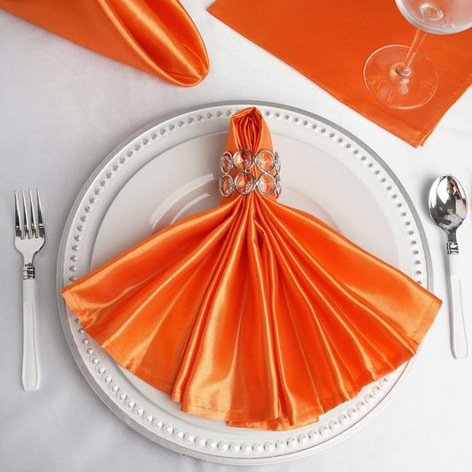 5 Pack Satin 20"x20" Napkins Orange - Luxurious Shine & Smooth Dinner Napkins - NestOCart
