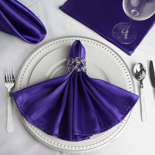 5 Pack Satin 20"x20" Napkins Purple - Luxurious Shine & Smooth Dinner Napkins - NestOCart