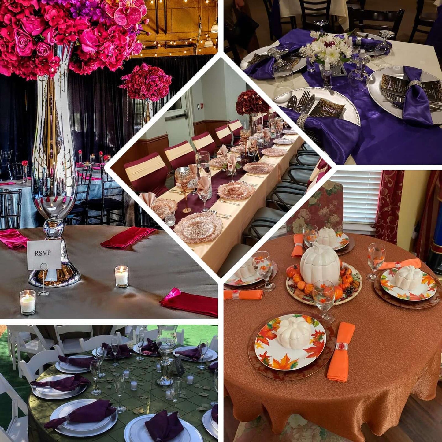 5 Pack Satin 20"x20" Napkins Purple - Luxurious Shine & Smooth Dinner Napkins - NestOCart