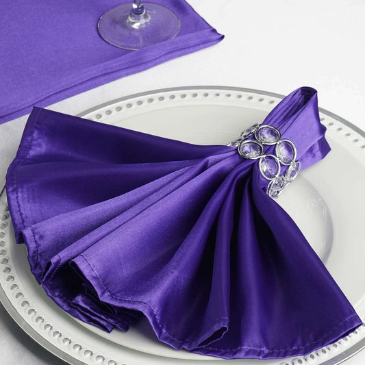 5 Pack Satin 20"x20" Napkins Purple - Luxurious Shine & Smooth Dinner Napkins - NestOCart