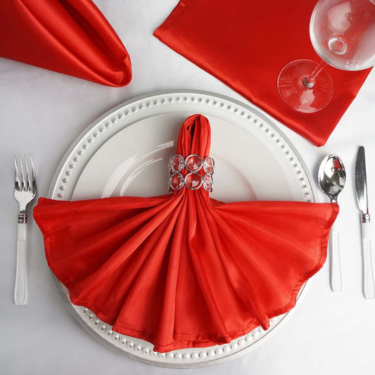 5 Pack Satin 20"x20" Napkins Red - Luxurious Shine & Smooth Dinner Napkins - NestOCart