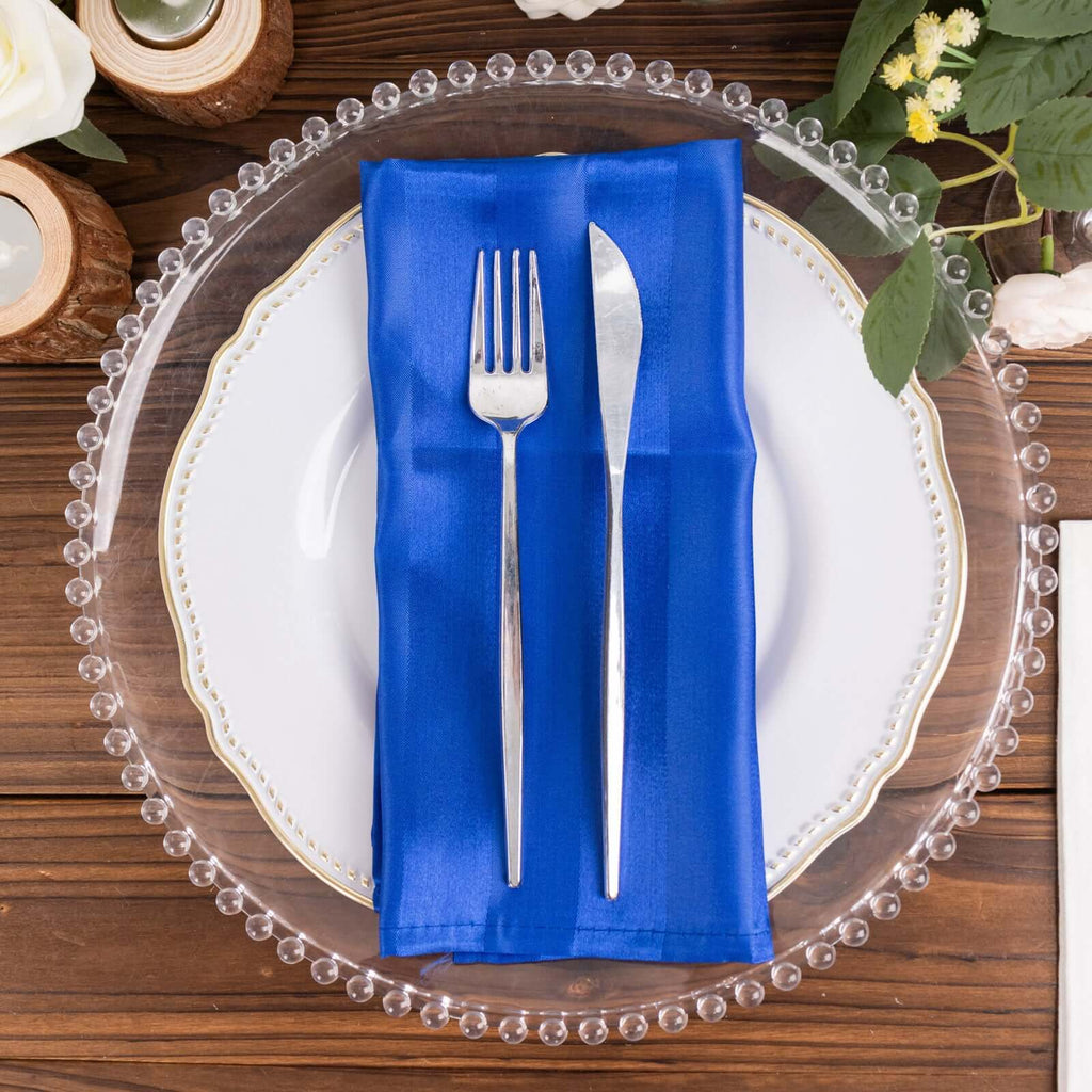 5 Pack Satin 20"x20" Napkins Royal Blue Glossy Stripes - Durable & Wrinkle - Free Cloth Napkins - Bell Racket Store