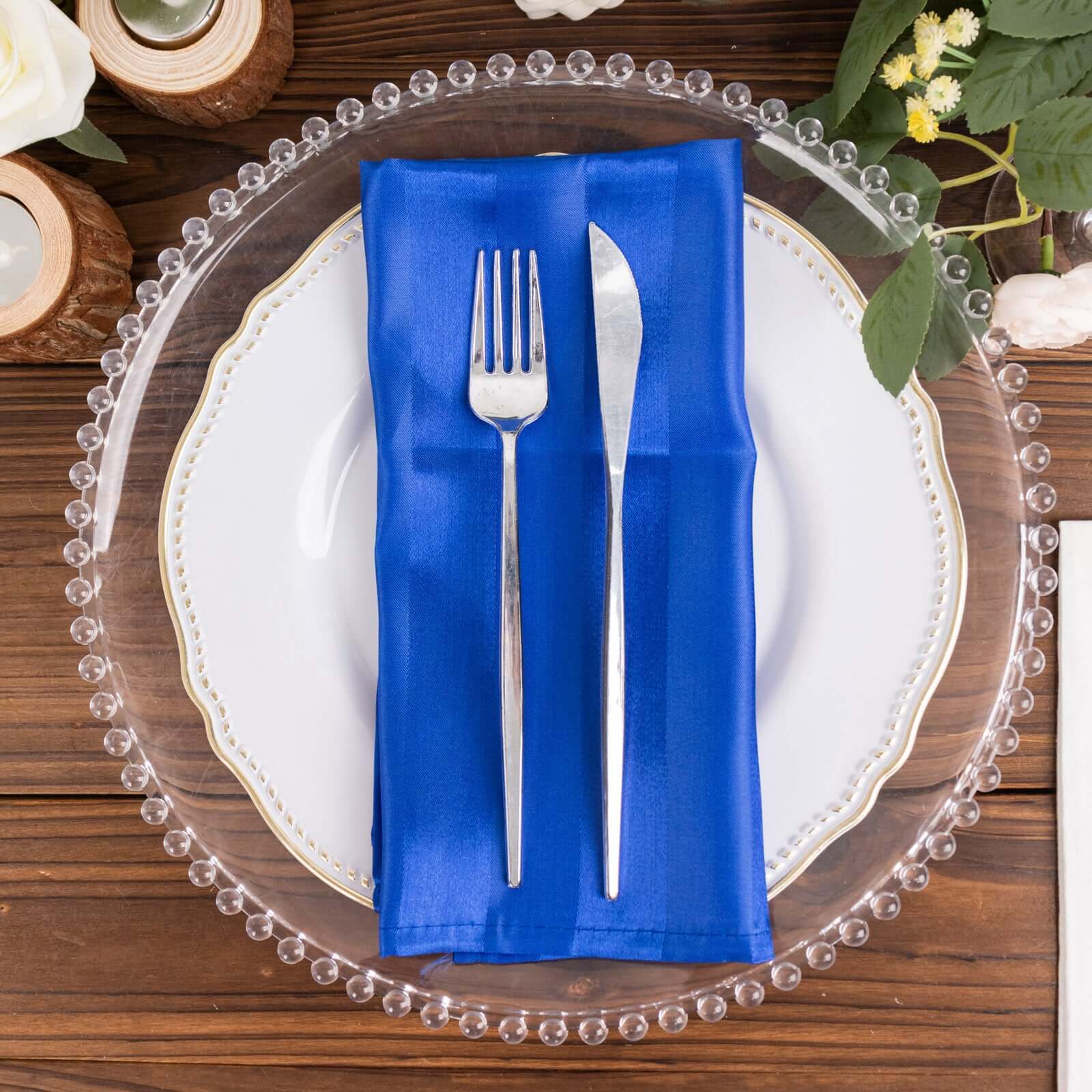 5 Pack Satin 20"x20" Napkins Royal Blue Glossy Stripes - Durable & Wrinkle - Free Cloth Napkins - Bell Racket Store