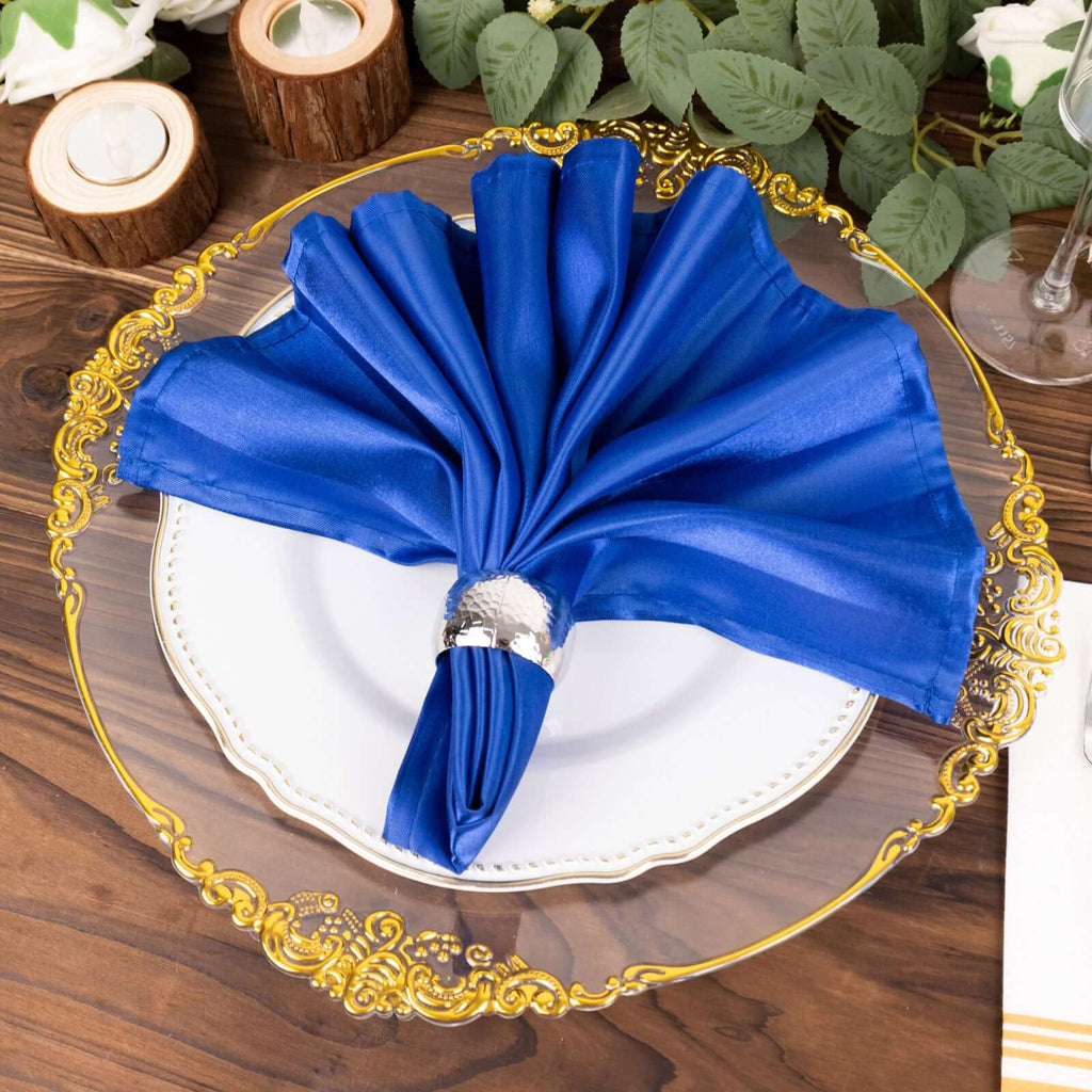5 Pack Satin 20"x20" Napkins Royal Blue Glossy Stripes - Durable & Wrinkle - Free Cloth Napkins - Bell Racket Store