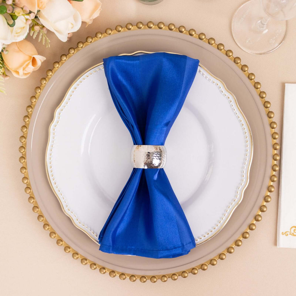 5 Pack Satin 20"x20" Napkins Royal Blue Glossy Stripes - Durable & Wrinkle - Free Cloth Napkins - Bell Racket Store