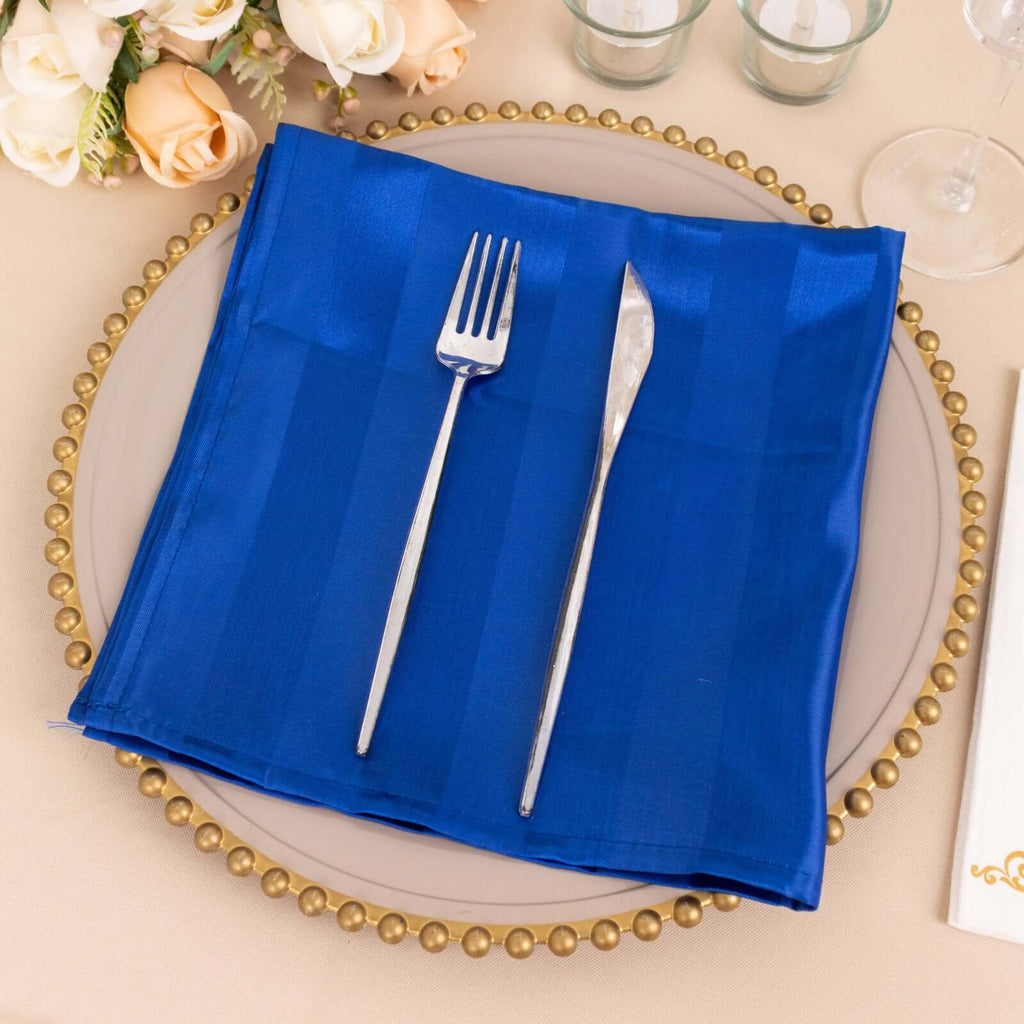 5 Pack Satin 20"x20" Napkins Royal Blue Glossy Stripes - Durable & Wrinkle - Free Cloth Napkins - Bell Racket Store