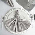 5 Pack Satin 20"x20" Napkins Silver - Luxurious Shine & Smooth Dinner Napkins