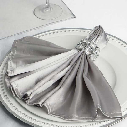 5 Pack Satin 20"x20" Napkins Silver - Luxurious Shine & Smooth Dinner Napkins - NestOCart