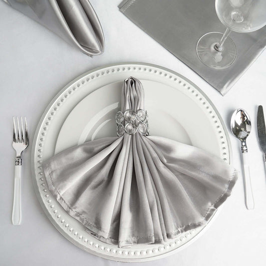 5 Pack Satin 20"x20" Napkins Silver - Luxurious Shine & Smooth Dinner Napkins - NestOCart
