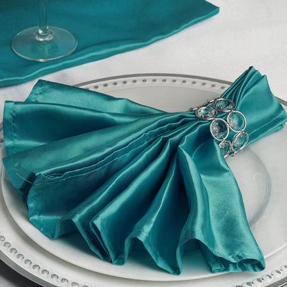 5 Pack Satin 20"x20" Napkins Turquoise - Luxurious Shine & Smooth Dinner Napkins - NestOCart