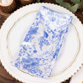 5 Pack Satin 20"x20" Napkins White/Blue French Toile Pattern - Classy & Easy to Maintain Cloth Napkins for Weddings & Events - Bell Racket Store