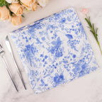 5 Pack Satin 20"x20" Napkins White/Blue French Toile Pattern - Classy & Easy to Maintain Cloth Napkins for Weddings & Events - Bell Racket Store