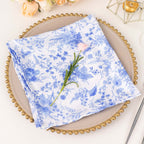 5 Pack Satin 20"x20" Napkins White/Blue French Toile Pattern - Classy & Easy to Maintain Cloth Napkins for Weddings & Events - Bell Racket Store